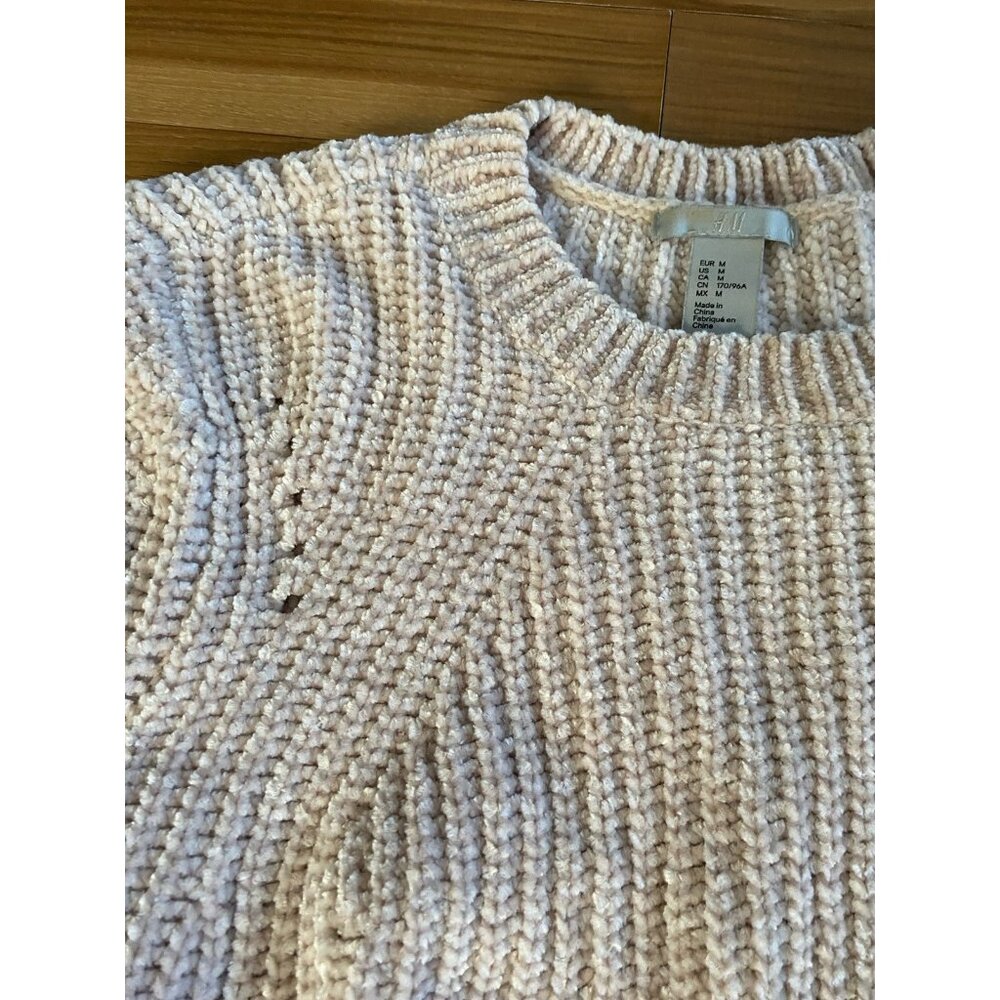 H&M Chenille Blush Pink Medium Sweater Knit Crop Pullover Jumper Chunky Boxy - Picture 7 of 10